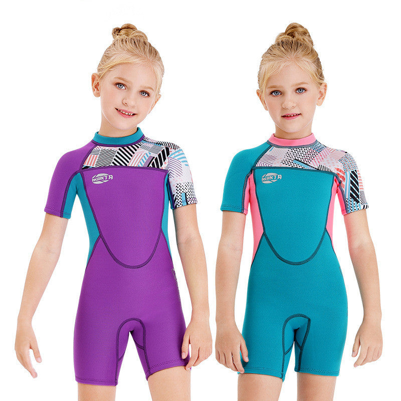 Adventure Ready: Short-Sleeved Swimwear for Girls - Perfect for Snorkeling, Surfing, and Winter Fun!